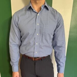 Brooks Brothers Slim Fit Blue and White Plaid Dress Shirt